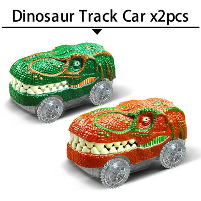 Electric Dinosaur Car Track Railway Toy Set with Flexible Bendable Race Track and Flashing Lights - High-Quality Toy for Kids