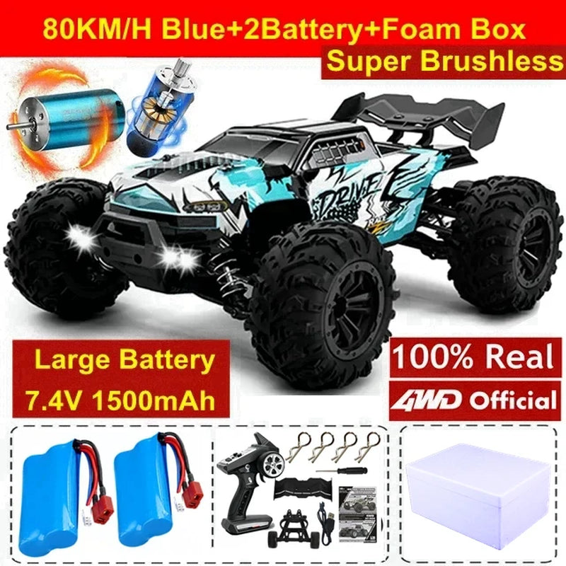 1:16 Scale High Speed RC Car for Off-Road Racing with Brushless Motor, Remote Control, and Drift Capabilities