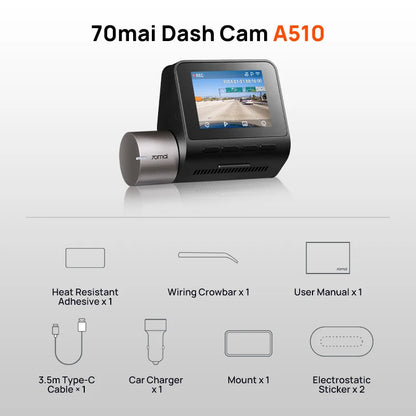 2024 A510 Dash Cam with 1944P HDR, GPS, ADAS, and 4G Connectivity - Front and Rear Cam with 24H Parking Support