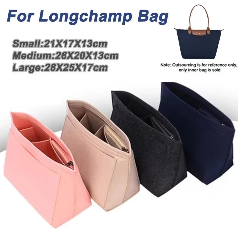 Felt Insert Bag Fits for Longchamp Handbag Liner Bag Felt Cloth Makeup Bag Support Travel Portable Insert Purse Organizer