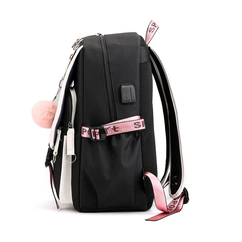 Anime School Backpack for Teenage Girls - Kuromi Canvas Laptop Rucksack