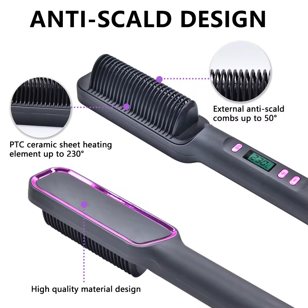 Multifunctional Electric Hot Comb with Negative Ion Technology for Straightening Hair