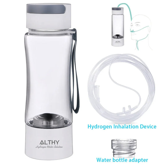 Hydrogen Water Generator Bottle with Dual Chamber Ionizer - H2 Inhalation Device