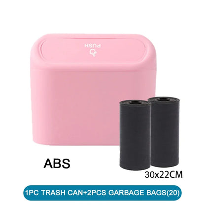 Car Trash Can Set with Lid and 60 Garbage Bags - Small Leak-Proof Mini Car Accessories