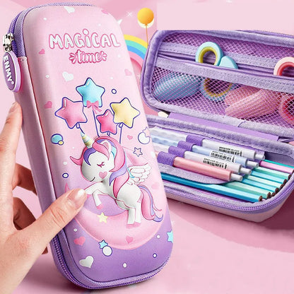 Large Capacity 3D Unicorn Pencil Case for Students - Three Layer School Stationery Box