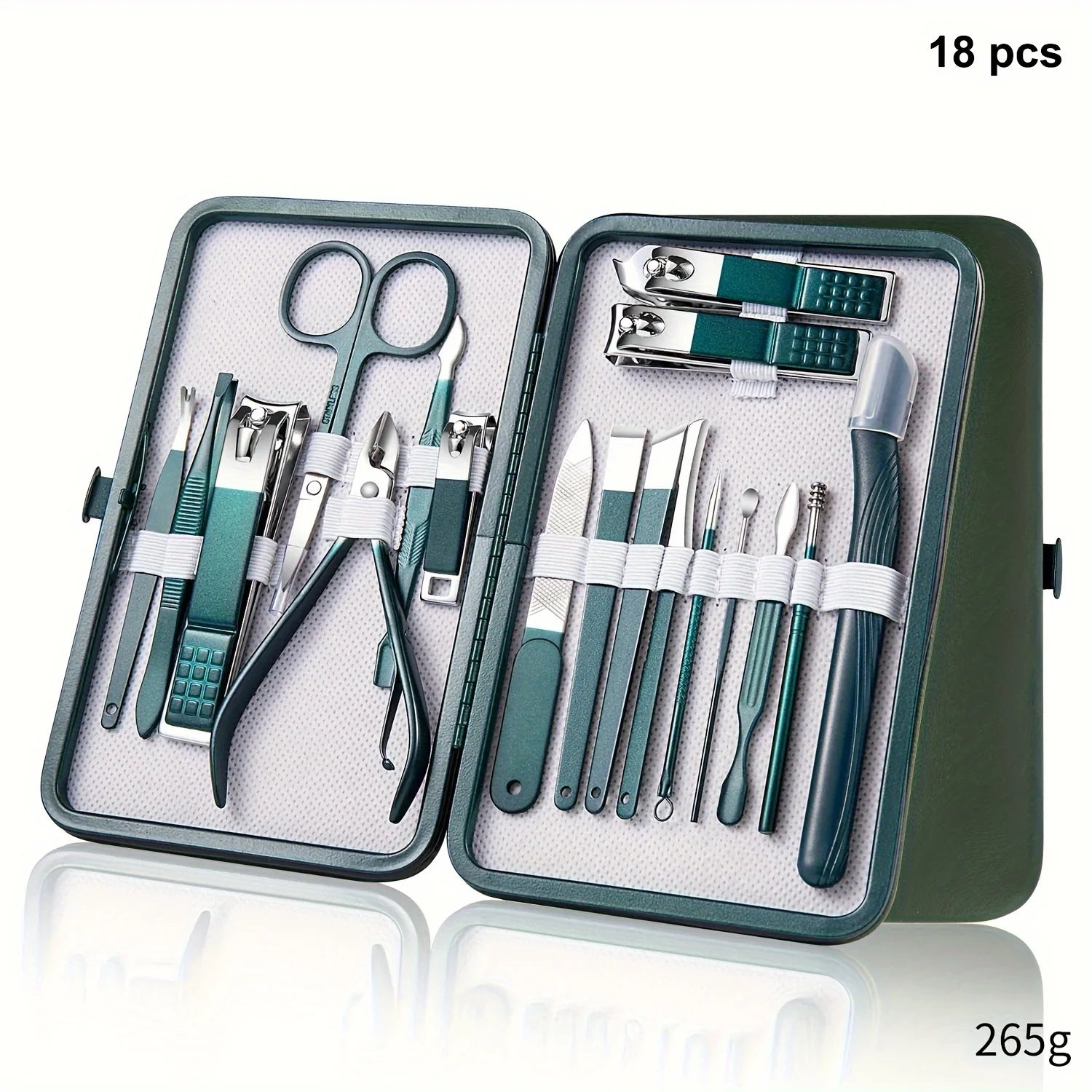 Stainless Steel Nail Clippers Set with Portable Case - 10/18 Pieces Spring Green Manicure Grooming Tool Set