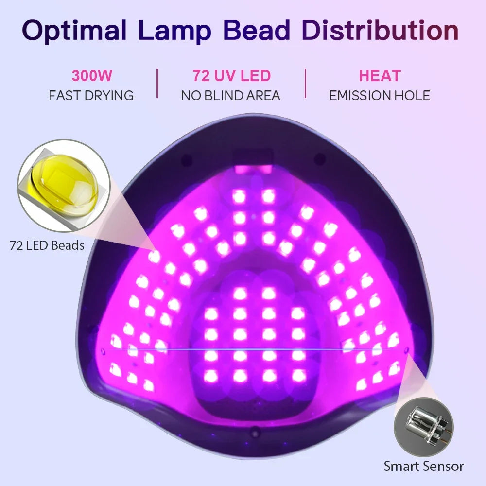 Professional 300W UV LED Nail Lamp for Gel Polish Curing with Large Screen