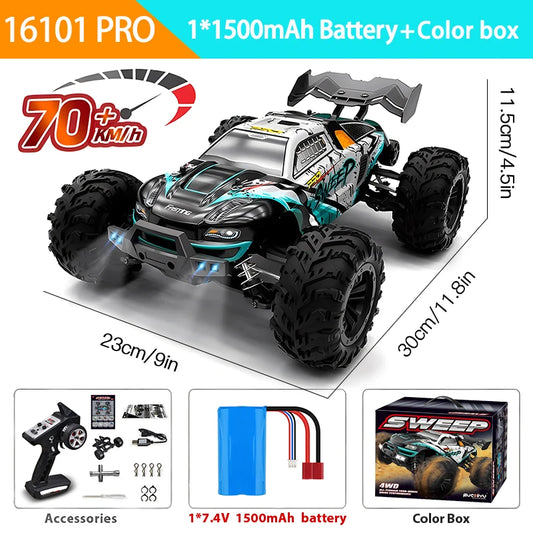 1:16 4WD RC Car with LED Remote Control, High Speed Drift Monster Truck for Kids 