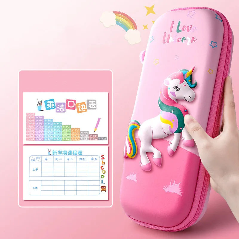 Large Capacity 3D Unicorn Pencil Case for Students - Three Layer School Stationery Box