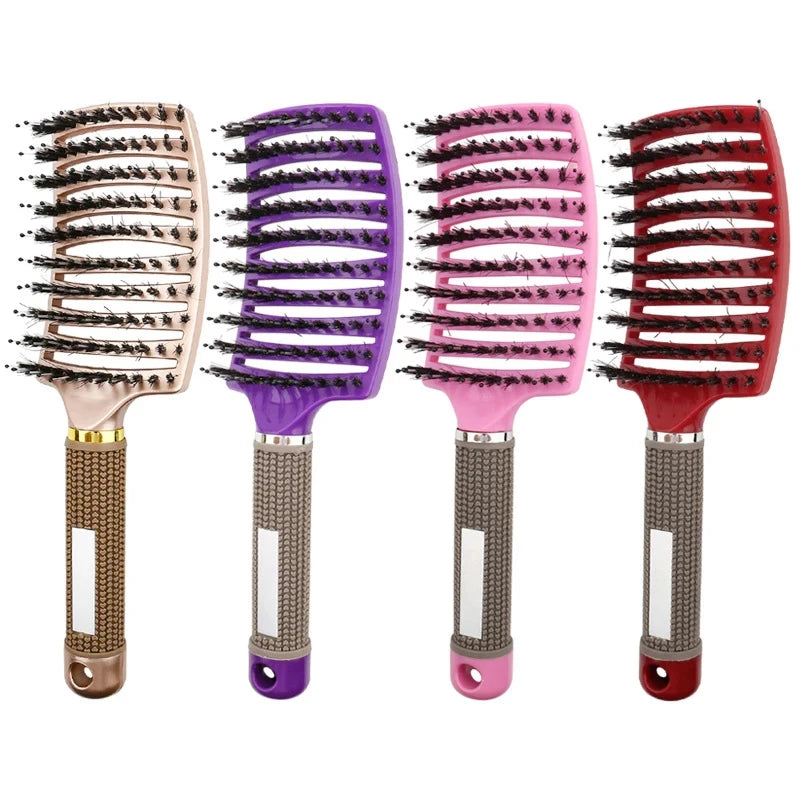 Professional Salon Hairdressing Bristle Scalp Massage Comb for Girls - Wet Curly Detangling Hair Brush for Barber Styling Tools