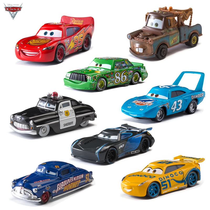 Disney Pixar Cars 3 Diecast Metal Alloy Model Car Set - Lightning McQueen, Jackson Storm, Mater - 1:55 Scale 