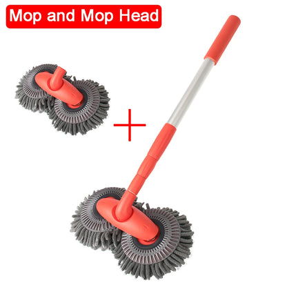 Double Brush Head Car Wash Mop with Telescopic Handle - Auto Cleaning Maintenance Tool