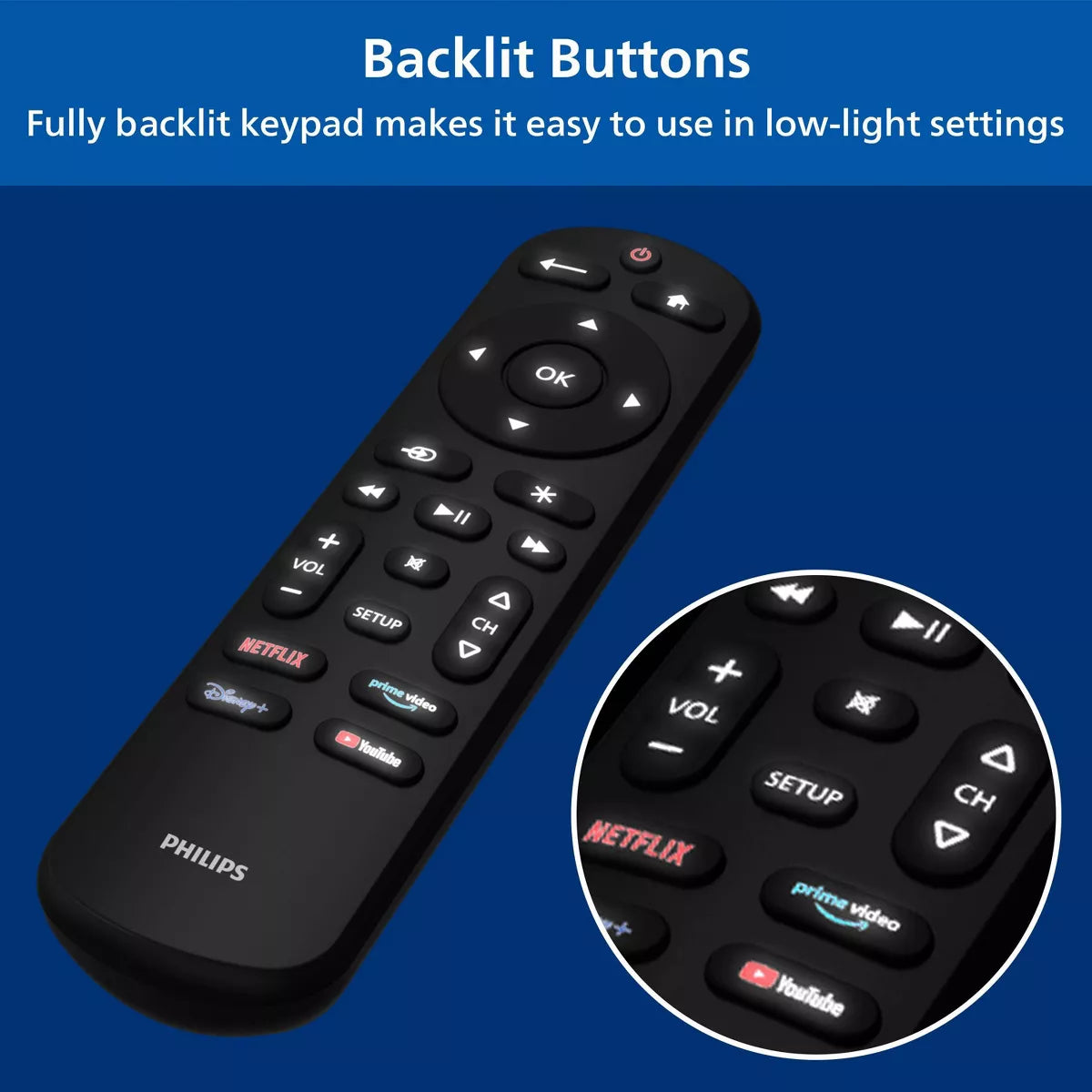 Philips One-Touch Programming Replacement Remote Control for Streaming Devices