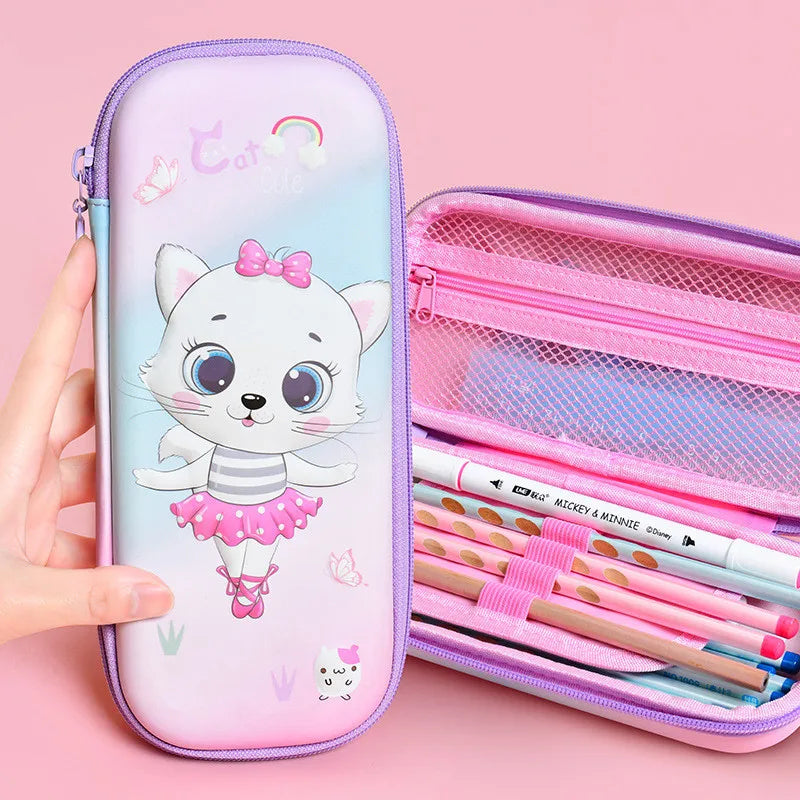 Large Capacity 3D Unicorn Pencil Case for Students - Three Layer School Stationery Box