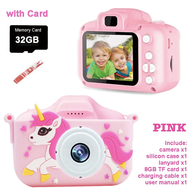 Children's Digital Camera with Cartoon Unicorn Silicone Case, Deer Astronaut Lanyard, Selfie Function, Portable Video Recording, USB Connectivity - Perfect Holiday Gifts for Boys