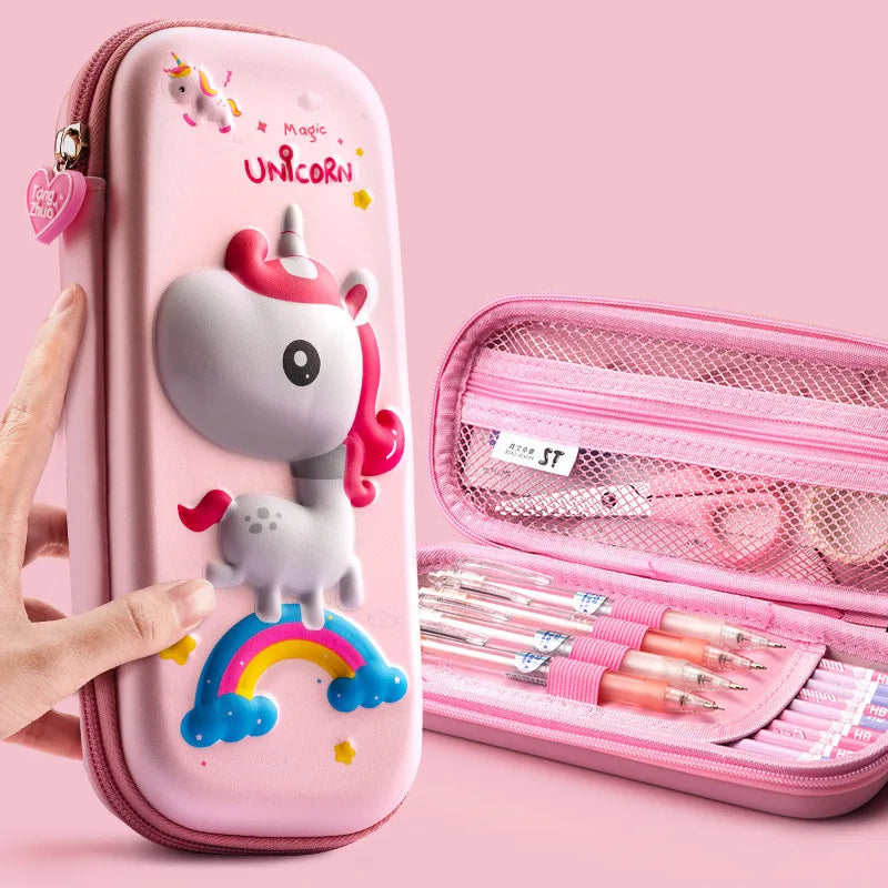 Large Capacity 3D Unicorn Pencil Case for Students - Three Layer School Stationery Box