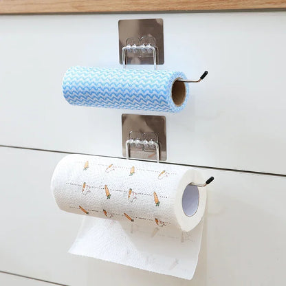 Wall-Mounted Paper Towel Holder with Self-Adhesive Hooks