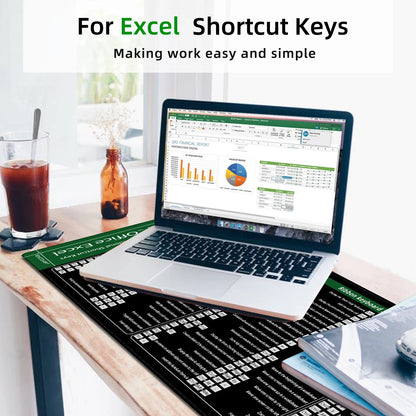 Large Extended Excel Shortcuts Mouse Pad for Office Computer Desk - Stitched Edge, Non-Slip Base