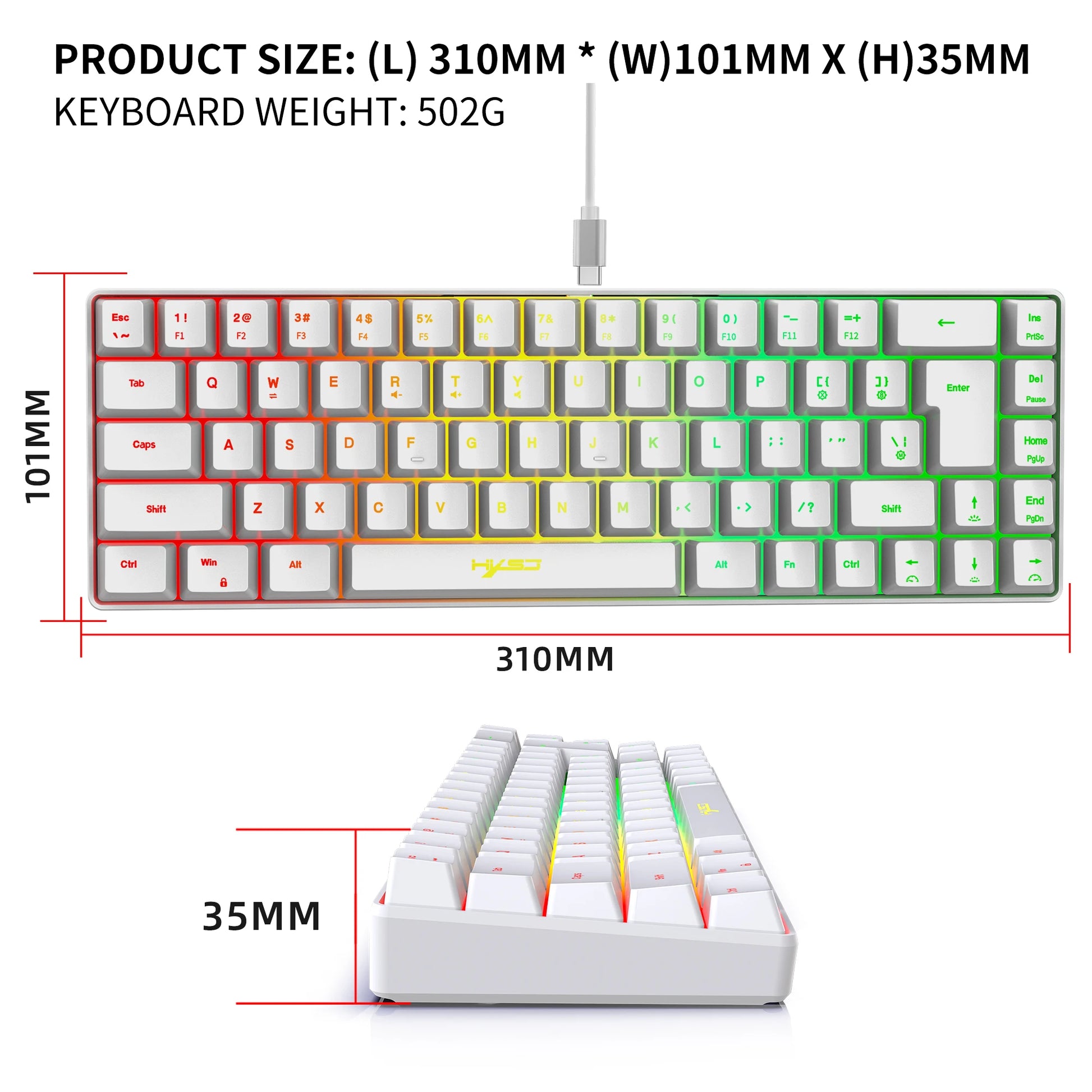 68-Key USB Wired Gaming Keyboard with 20 RGB Backlight for Windows Laptops and Computers