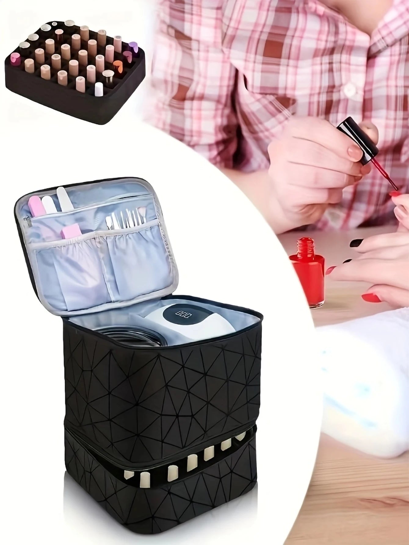 Women'S Portable Double-Layer Nail Polish Storage Bag Organizer Travel Essential Oil Storage Box Multi-Function Storage Bag