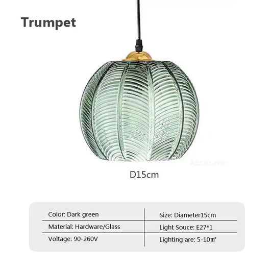 Green Leaf Pattern Nordic Glass Pendant Light for Indoor Decorative Lighting