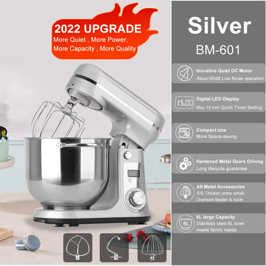 6-Speed Kitchen Stand Mixer with Blender, Quiet Motor, and 1200W Power