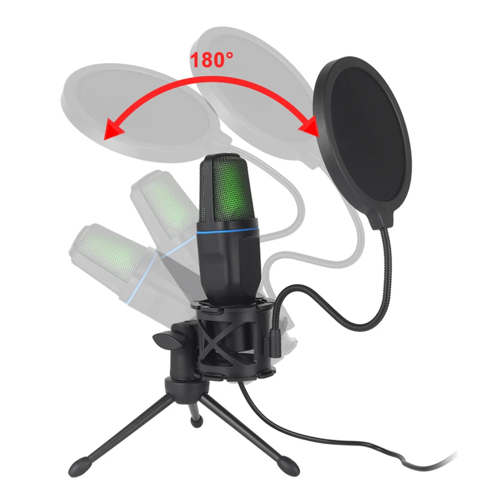 USB Microphone with RGB Lighting for Gaming, Podcast Recording, Streaming - Ideal for Studio, Laptop, Desktop PC