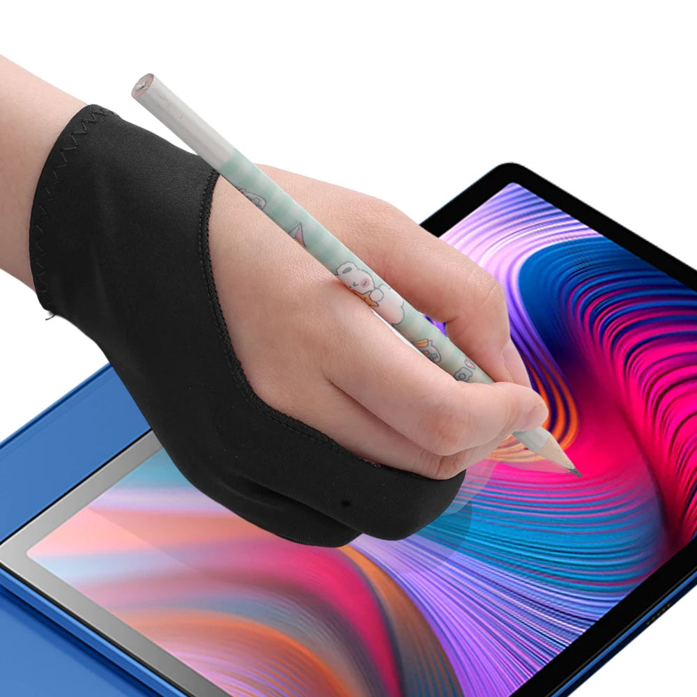 Artist Drawing Gloves with Palm Rejection for Apple iPad and Graphic Tablet - Right/Left Hand, Two Finger Design