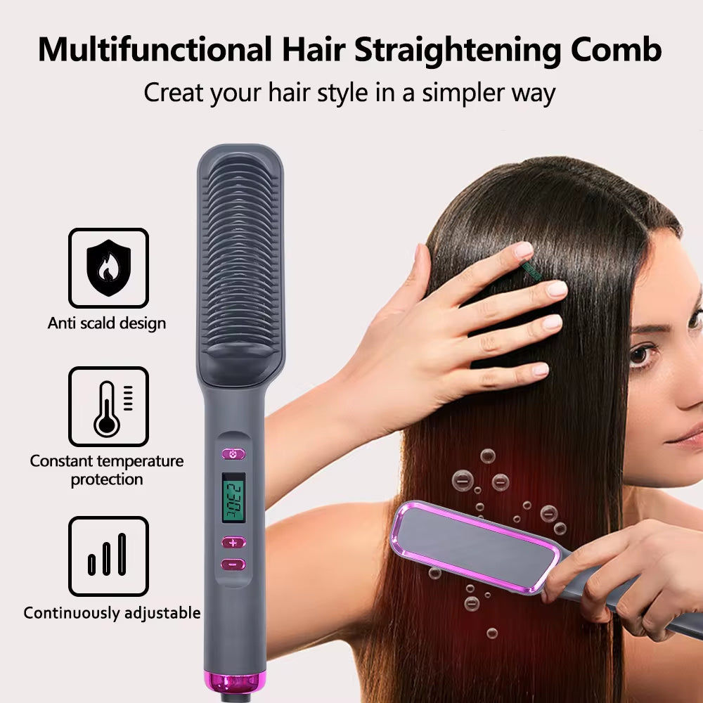 Multifunctional Electric Hot Comb with Negative Ion Technology for Straightening Hair