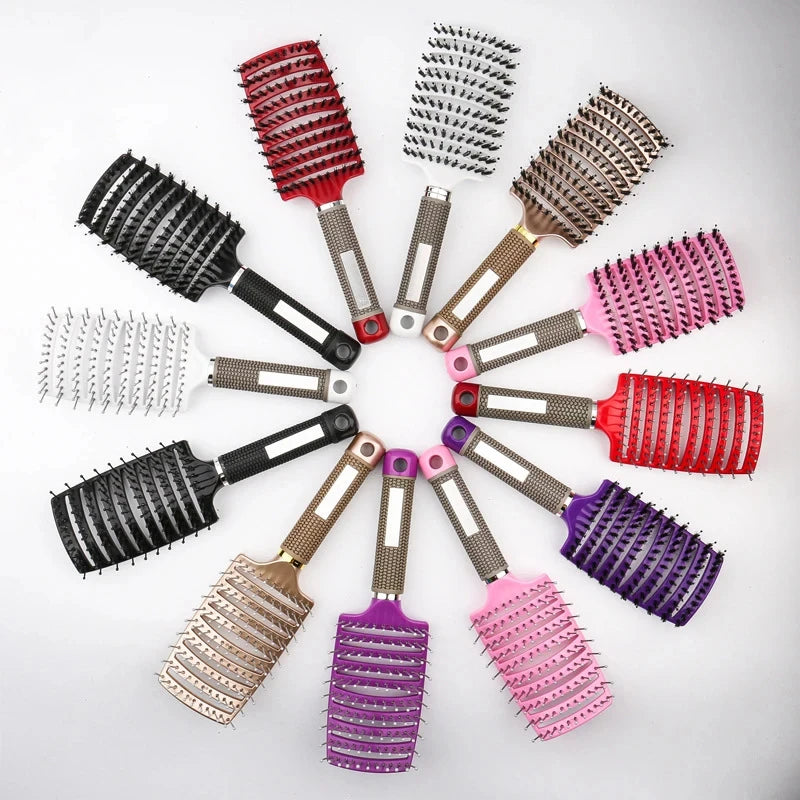 Professional Salon Hairdressing Bristle Scalp Massage Comb for Girls - Wet Curly Detangling Hair Brush for Barber Styling Tools