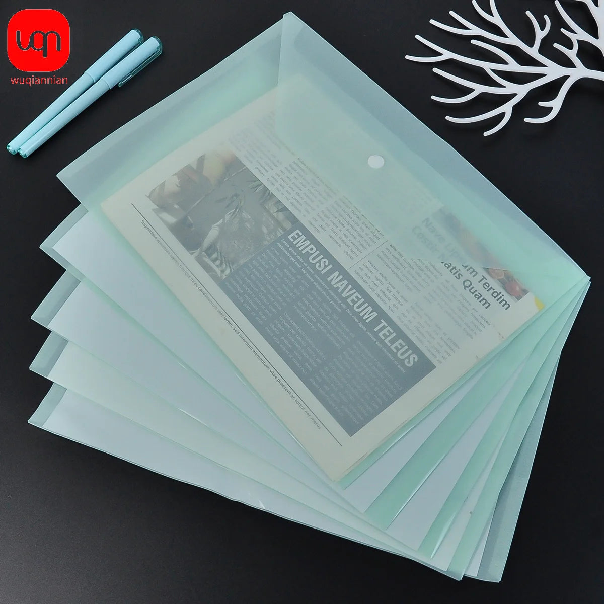 Transparent Reusable Plastic Envelopes with Buttons, A4 Size, Pack of 5