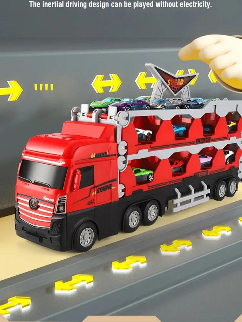 Large Car Transporter Truck with Folding Track for Kids Competitive Racing Games