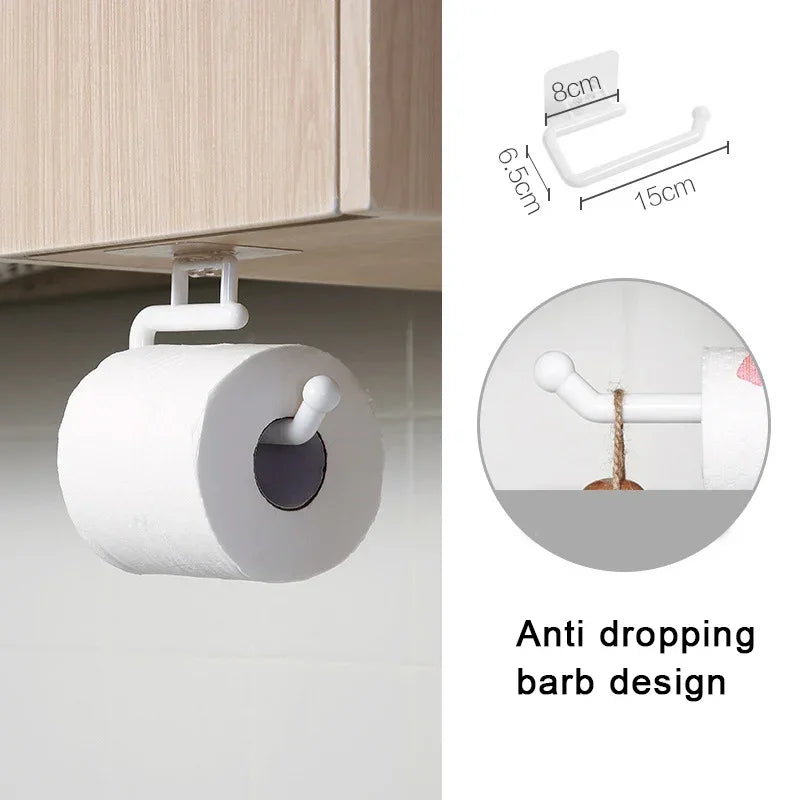 Wall-Mounted Paper Towel Holder with Self-Adhesive Hooks