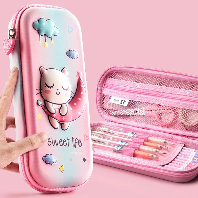 Large Capacity 3D Unicorn Pencil Case for Students - Three Layer School Stationery Box