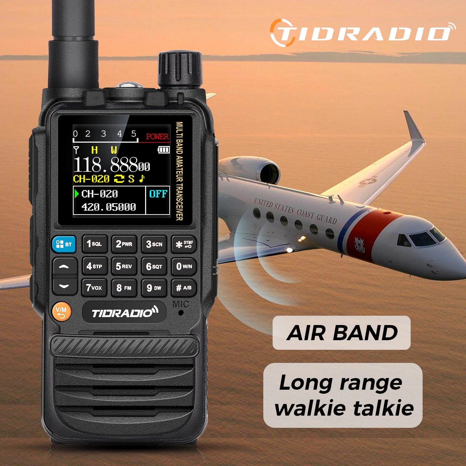 Long Range Rechargeable Walkie Talkies with Air Band Frequency Programming