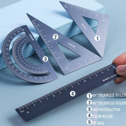 Set of 4 M&G Aluminium Rulers for Mathematics and Drawing in School Stationery