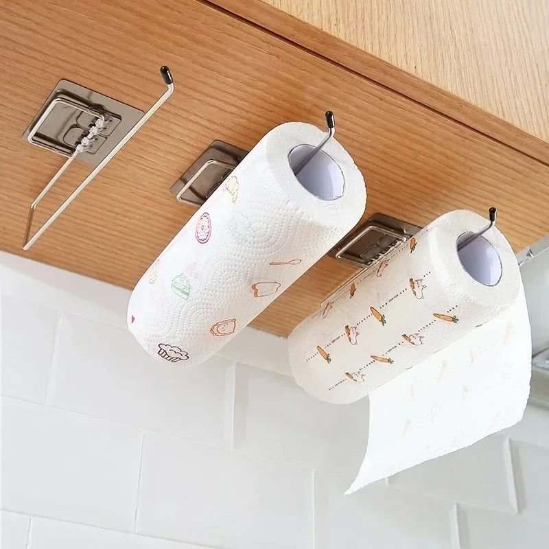 Wall-Mounted Paper Towel Holder with Self-Adhesive Hooks