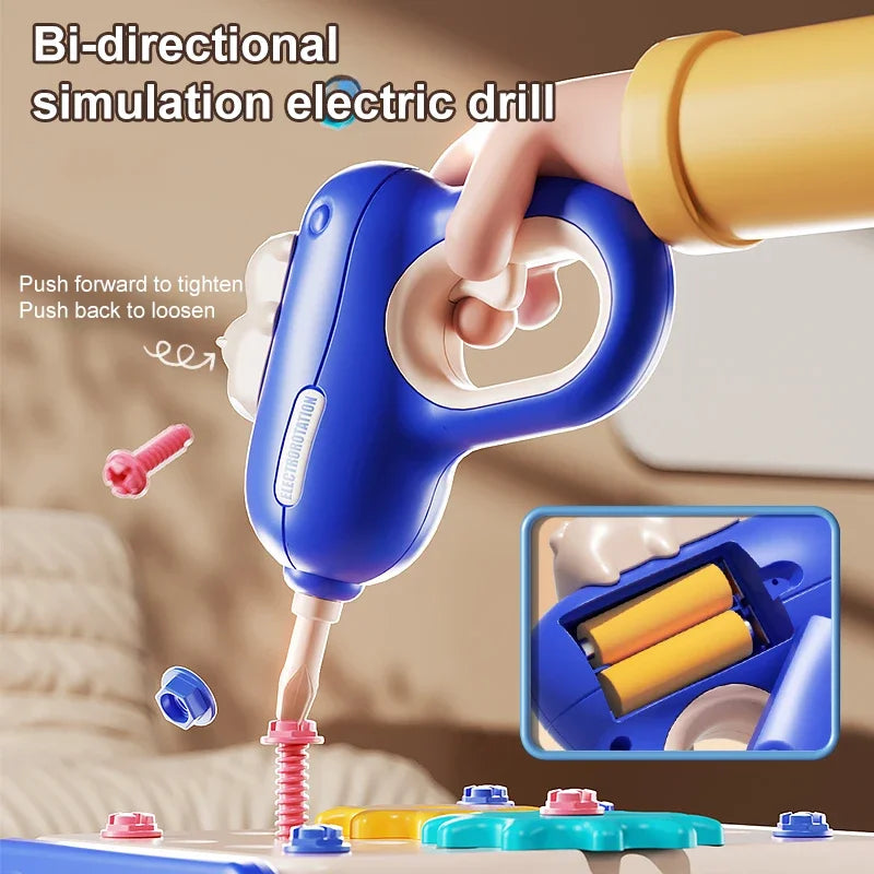 Kids Power Construction Tool Set with Electric Drill - Pretend Play Toy Kit for Boys and Girls