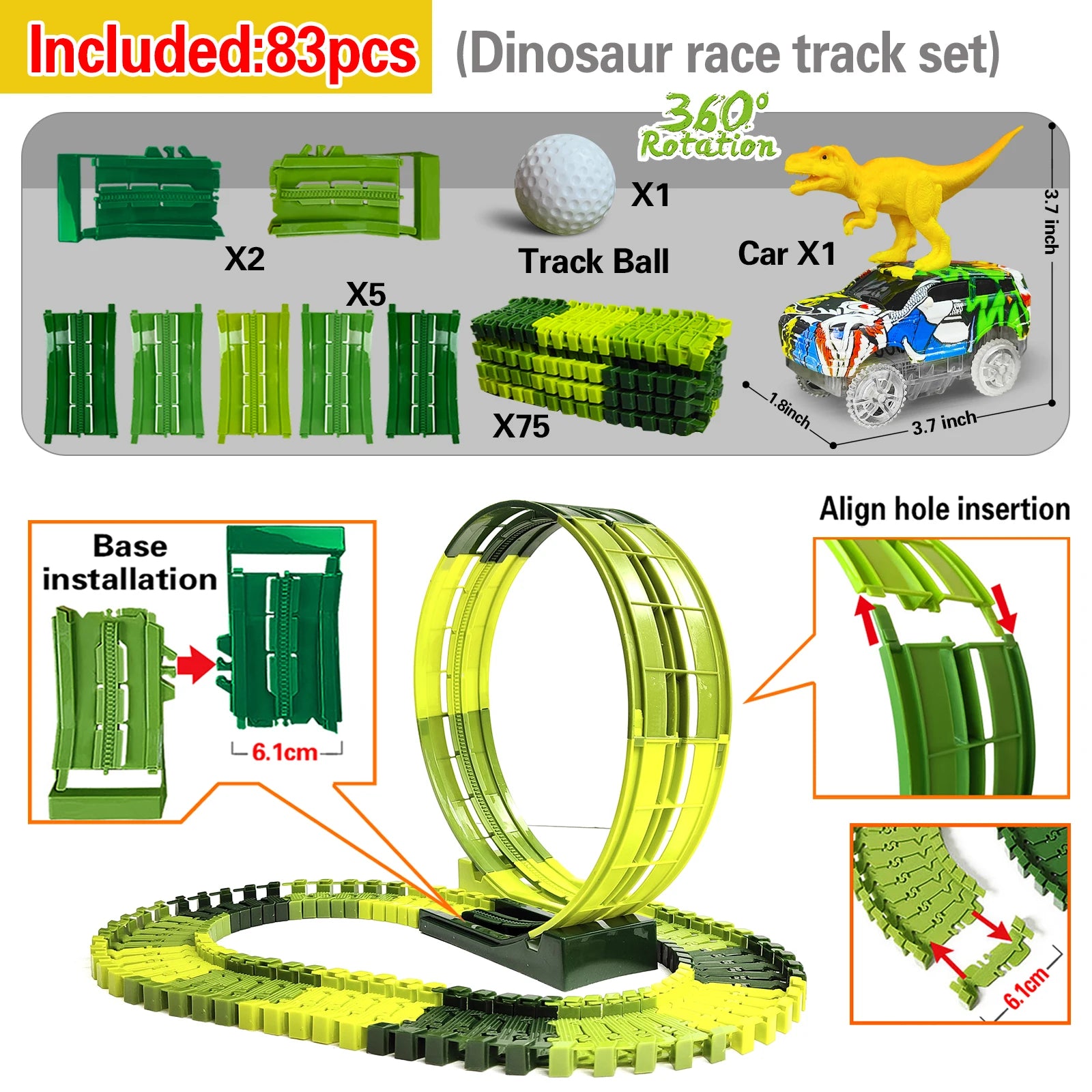 Electric Dinosaur Car Track Railway Toy Set with Flexible Bendable Race Track and Flashing Lights - High-Quality Toy for Kids