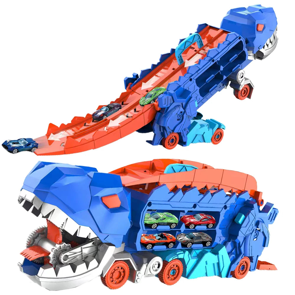 Folding Dinosaur Transporter Car Toy Set with Die-Cast Cars for Competitive Gaming