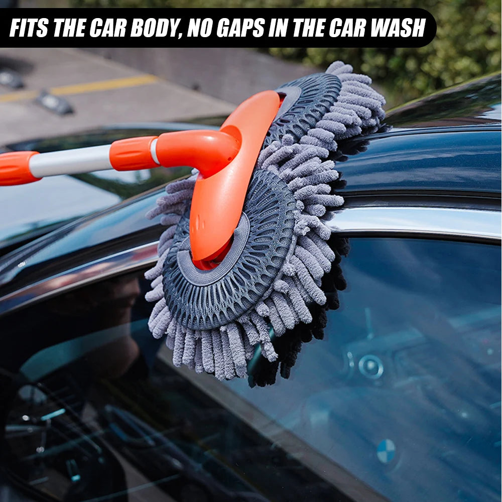 Double Brush Head Car Wash Mop with Telescopic Handle - Auto Cleaning Maintenance Tool