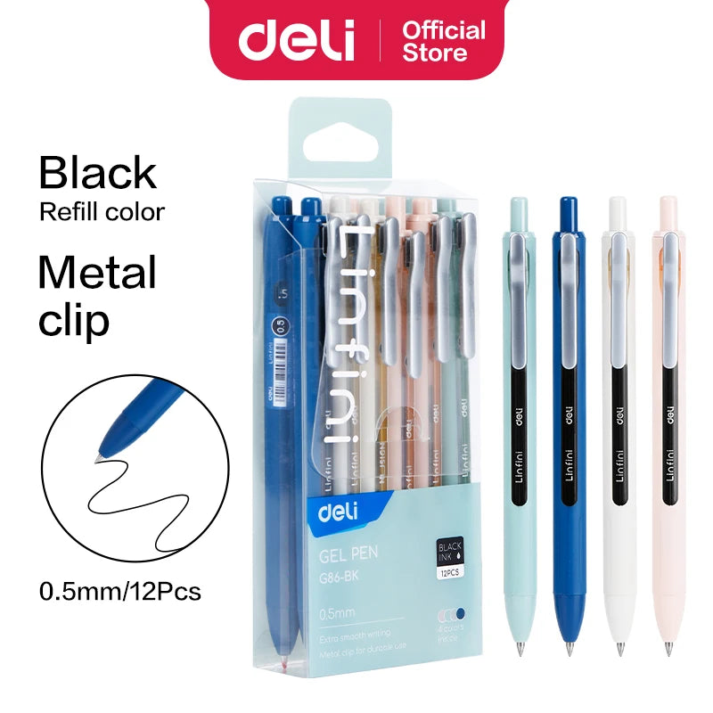 12-Piece Ballpoint and Gel Pen Set with Fine Point 0.35mm, 0.5mm, and 0.7mm, Black and Blue Ink Refills for School and Office Supplies