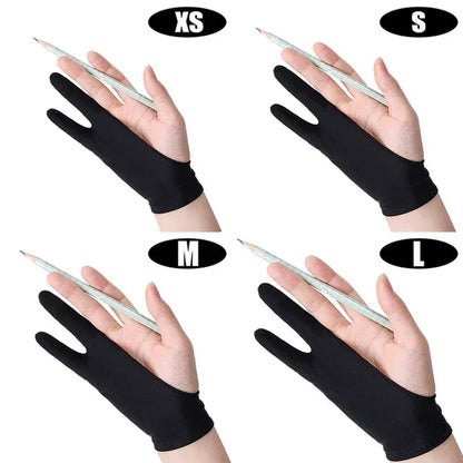 Artist Drawing Gloves with Palm Rejection for Apple iPad and Graphic Tablet - Right/Left Hand, Two Finger Design