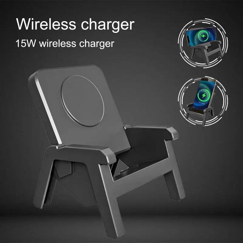 Portable Mini Chair Wireless Charger with 15W Loudspeaker - Vertical Desk Creative Gift for Mobile Phone