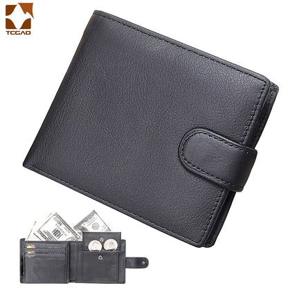 Luxury Genuine Leather Men's Short Wallet with Hasp Closure