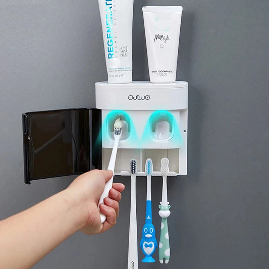 Automatic Toothpaste Dispenser with Wall Mount and Magnetic Toothbrush Holder