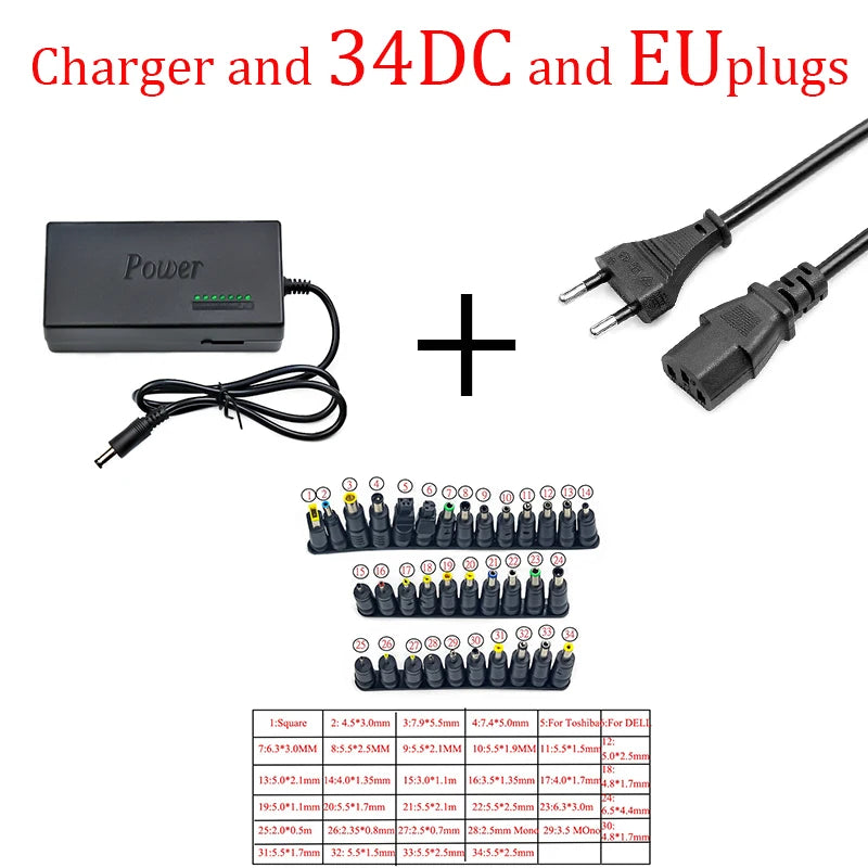 Universal Portable AC Laptop Power Adapter - 96W, 12V-24V, 4.5A - Compatible with Dell, Toshiba, HP, Asus, Acer, Sony, Lenovo