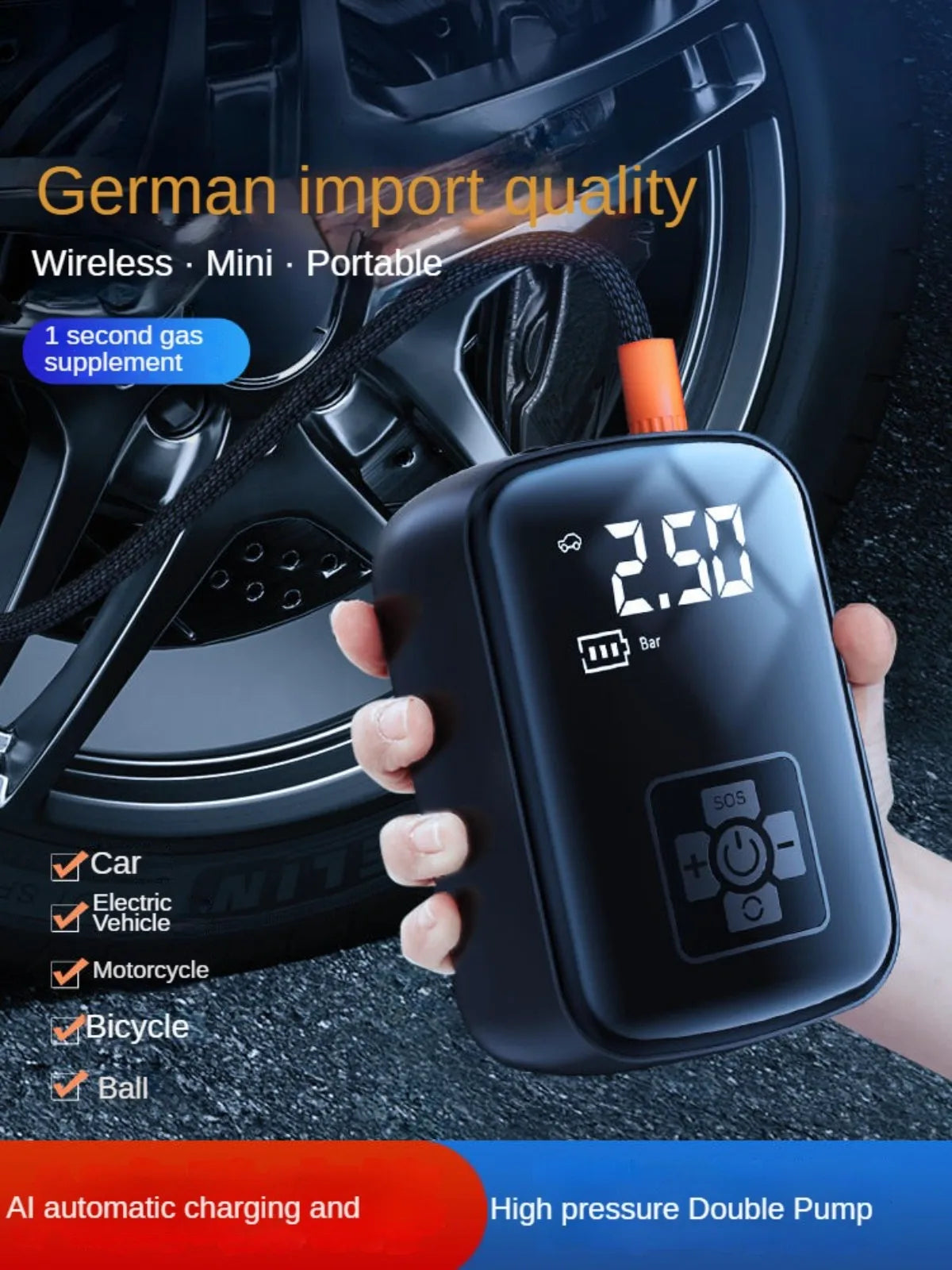 Wireless Portable Electric Car Tire Inflator with Intelligent Digital Display