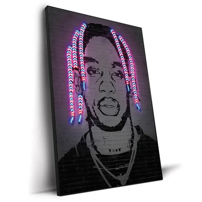 Neon Rapper Star Posters: Abstract Hip Hop Singers Wall Art Canvas Painting for Home or Bar Decor