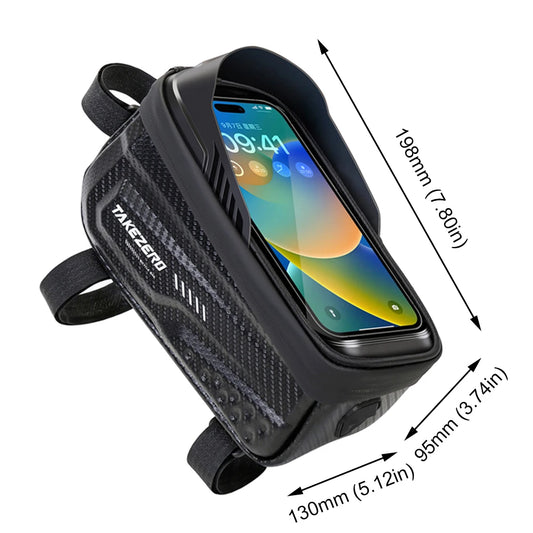 Carbon Fiber PU Rainproof Bicycle Front Cell Phone Holder with 6.8-Inch Touchscreen for MTB Accessories